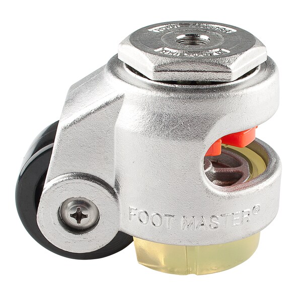 Leveling Caster, 50 mm Nylon Wheel, M12x1.75P Stem, Swivel, 280 kg Cap, PU Foot Pad, Stainless Steel